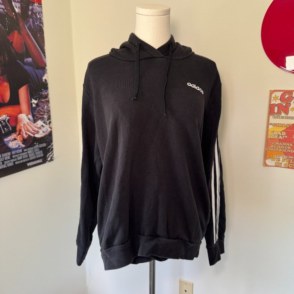 Adidas Black and White Striped Hooded Sweatshirt